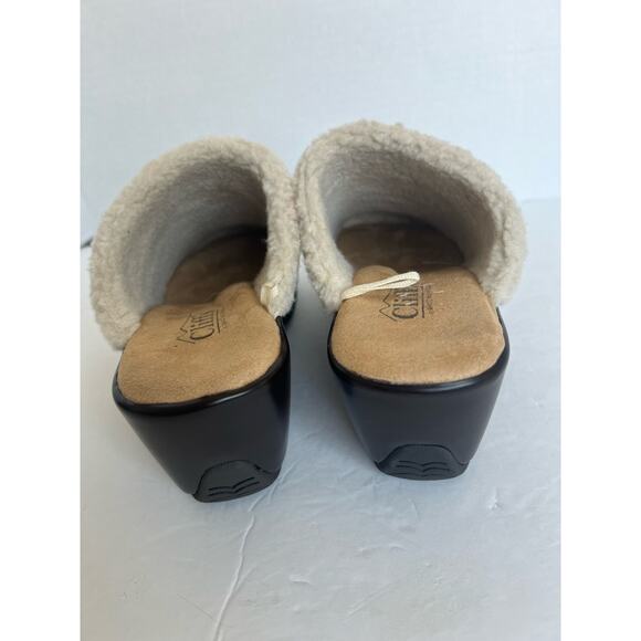 Cliffs by White Mountain Brown w/ Cream Sherpa Lined Vegan Leather Clog Mules 8 - Picture 7 of 9